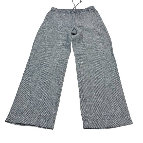 Talbots Pants Women 8 Blue Striped Linen Pull On Wide Leg Elastic Waist Nautical - Picture 3 of 10